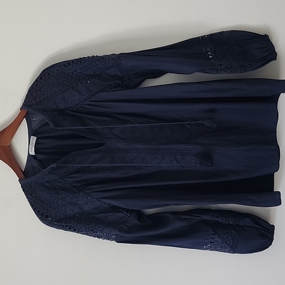 Ramy Brooke Navy blue Long Sleeve Laced Winnie Blouse Size Medium - Picture 3 of 12